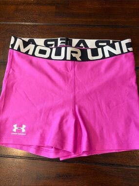 Under Armour Bright Pink Performance Shorts with Black Waistband